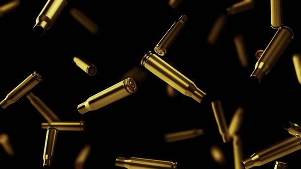 Shot off casings from a cartridge of 7.62 caliber on a black background. 3D rendering - Photo, Image