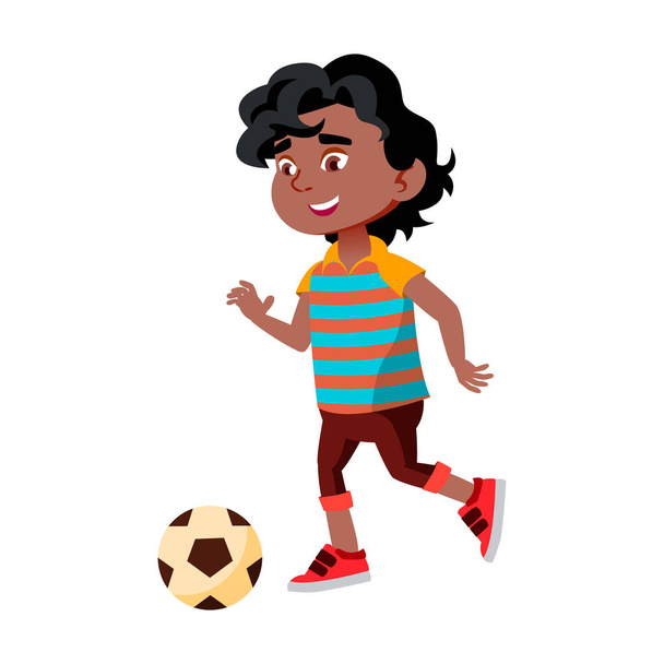 Boy Kid Kicking Soccer Ball On Stadium Vector - Vecteur, image