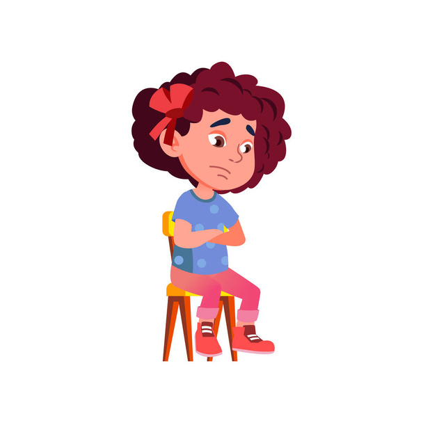 悲しい感情の女の子の子供は椅子ベクトルに座って - ベクター画像