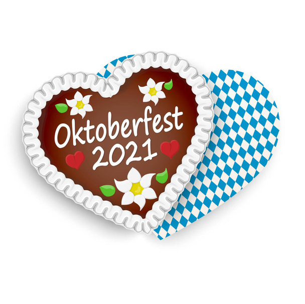 kuvitettu piparkakku sydän teksti saksaksi Oktoberfest 2021 aika - Vektori, kuva