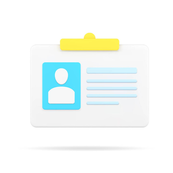 Badge with personal data 3d icon. ID card with user photo and information - Вектор,изображение