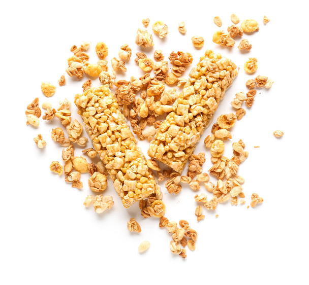 Barras de cereales saludables sobre fondo blanco - Foto, imagen