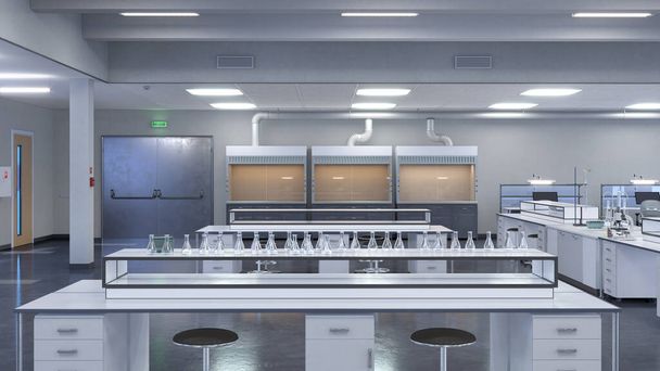 Laboratory interior with lab equipment. 3d illustration - Foto, afbeelding