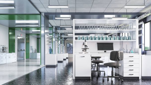 Laboratory interior with lab equipment. 3d illustration - Valokuva, kuva