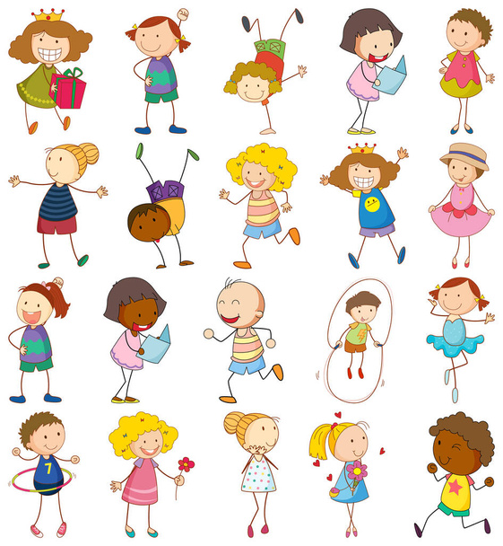Set különböző firka gyerekek rajzfilm karakter elszigetelt illusztráció - Vektor, kép