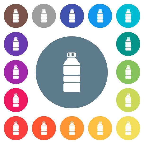 Wasserflasche feste flache weiße Symbole auf runden farbigen Hintergründen. 17 Farbvarianten im Hintergrund sind enthalten. - Vektor, Bild