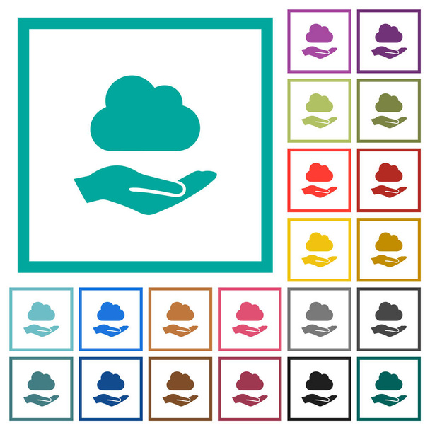 Servicios en la nube iconos de color plano con marcos de cuadrante sobre fondo blanco - Vector, imagen