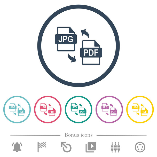 Převod souborů JPG PDF ploché barevné ikony v obrysech. 6 bonusových ikon zahrnuto. - Vektor, obrázek