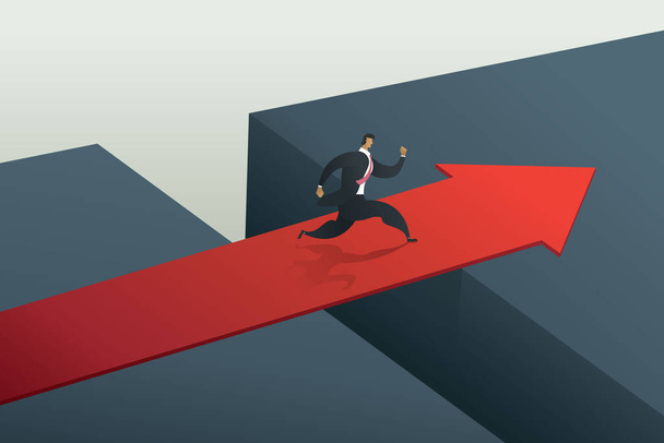 Businessman running cross the red arrow bridge to achieve target. concept illustration vector - Vector, Image