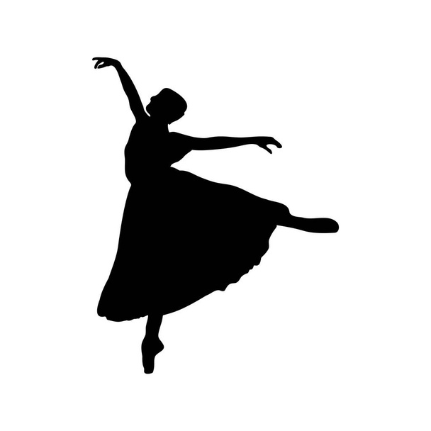 Sahnedeki bir balerin silueti beyaz arka planda siyahtır. Bir vektör resmi. - Vektör, Görsel