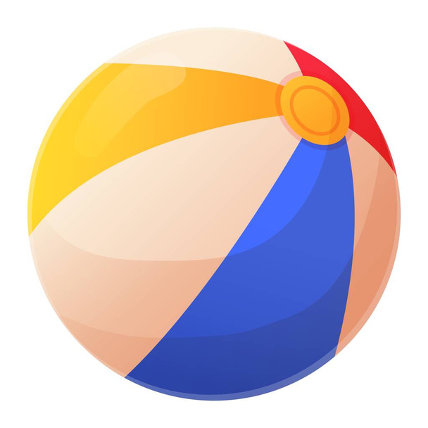 Bright infatible beach ball. Red, yellow, blue stripes rubber toy icon. Summer leisure, water or sand game concept. Stock vector illustration isolated on white background in realistic cartoon style. - Διάνυσμα, εικόνα