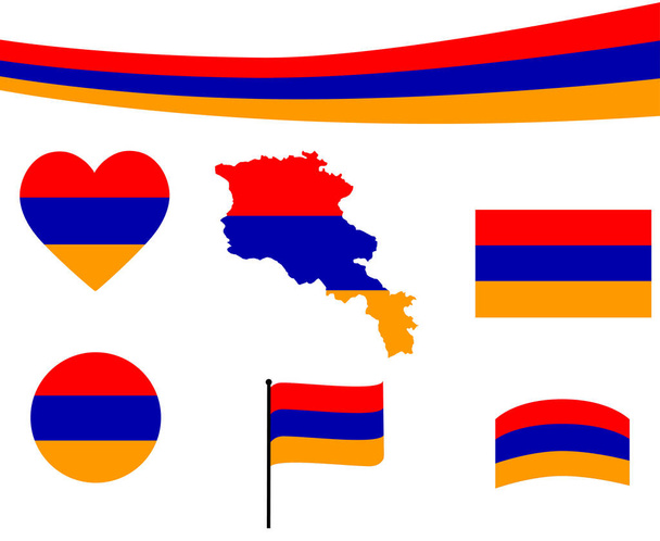 Flaga Armenii Mapa Wstążka i ikony serca Wektor Ilustracja Streszczenie Projekt Elementy kolekcja - Wektor, obraz