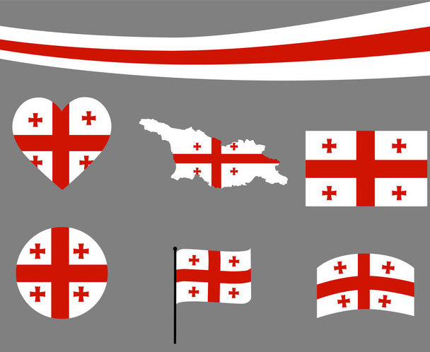 Georgia Mapa de la Bandera Cinta y Corazón Iconos Vector Ilustración Abstract Design Elements collection - Vector, Imagen