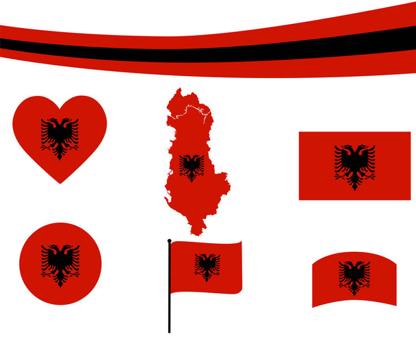 Η Αλβανία Σημαία Χάρτης Κορδέλα και Καρδιά Εικόνες Διάνυσμα Εικονογράφηση Περίληψη Design Συλλογή Στοιχείων - Διάνυσμα, εικόνα