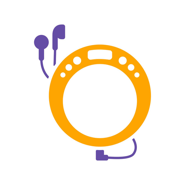 Draagbare CD speler met oortelefoon vector glyph icoon. Muziekbord. Grafiek symbool voor muziek en geluid website en apps ontwerp, logo, app, UI - Vector, afbeelding