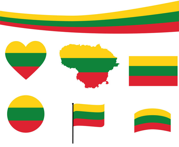 Litauen Flagge Karte Band Und Herz Ikonen Vektor Illustration Sammlung abstrakter Designelemente - Vektor, Bild