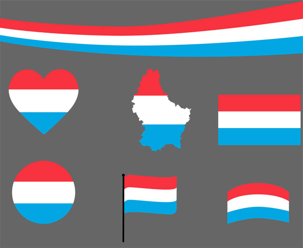 Luxemburgo Mapa de la Bandera Cinta y Corazón Iconos Vector Ilustración Abstract Design Elements collection - Vector, Imagen