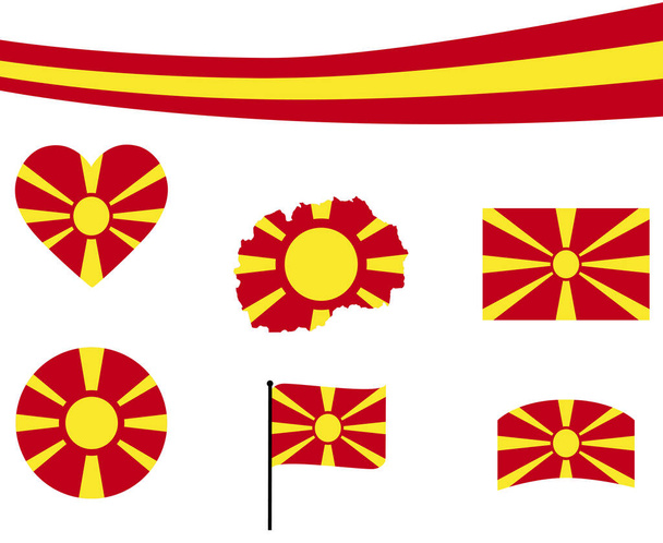 Makedonya Bayrak Haritası Kurdele ve Kalp Simgesi Vektör İllüstrasyon Soyut Tasarım Elementleri koleksiyonu - Vektör, Görsel