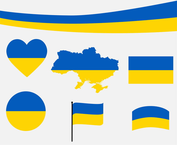 Ucrania Mapa de la Bandera Cinta Y Corazón Iconos Vector Ilustración Abstracto Diseño Elementos colección - Vector, Imagen
