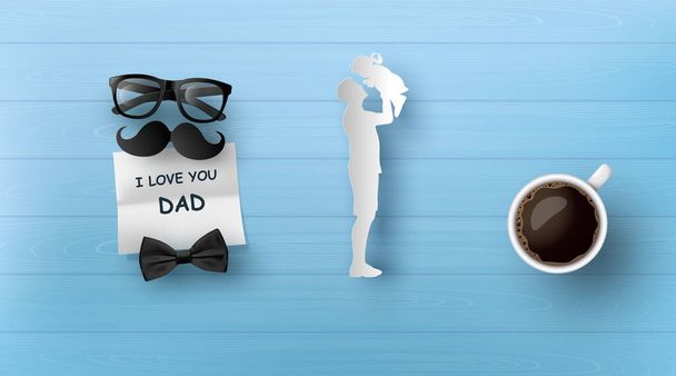 Cartão feliz do dia do pai, cartaz ou banner com decoração de ícone.  - Vetor, Imagem