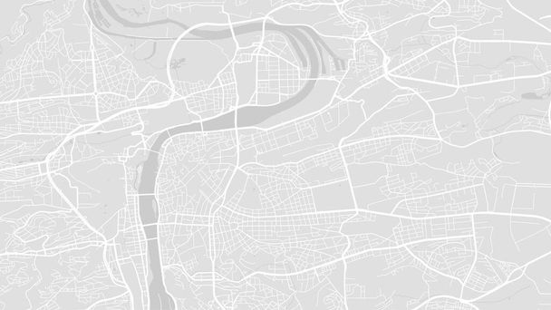 Blanco y gris claro Praga mapa de fondo vectorial de la ciudad, calles y cartografía del agua ilustración. proporción de pantalla ancha, plano digital diseño streetmap. - Vector, Imagen