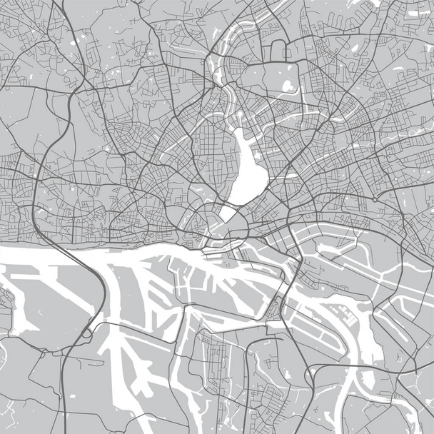 Mapa urbano de Hamburgo. Ilustración vectorial, Hamburgo mapa póster de arte en escala de grises. Imagen de calle con carreteras, vista área metropolitana de la ciudad. - Vector, imagen