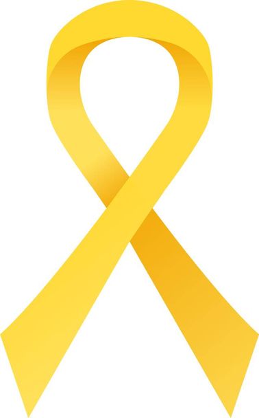 Yellow awareness ribbon. Suicide prevention, endometriosis awareness day, symbol of support for military forces concept. Stock vector illustration isolated on white background in flat cartoon style - Vettoriali, immagini