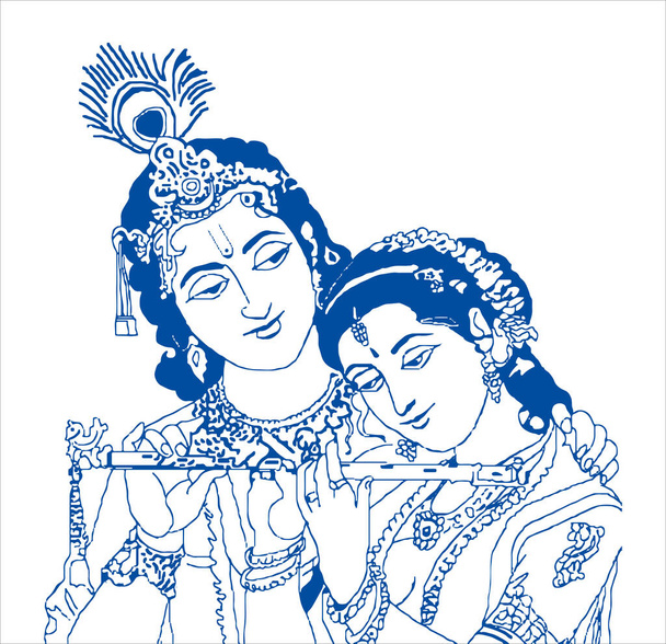 Disegno o schizzo del Signore Krishna e Dea Radha Outline Illustrazione modificabile - Vettoriali, immagini