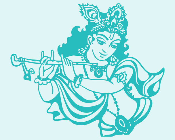 Σχέδιο ή σκίτσο του Κυρίου Krishna και θεά Radha περίγραμμα επεξεργάσιμη εικονογράφηση - Διάνυσμα, εικόνα