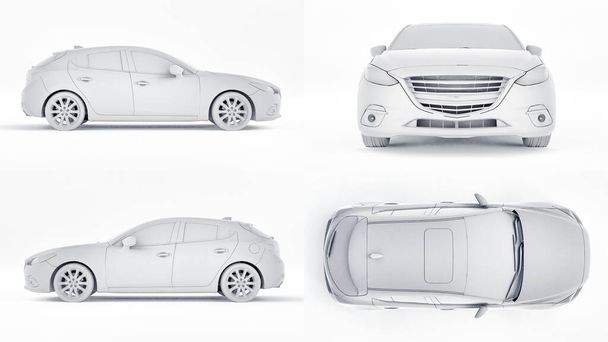 3d illustratie. Witte stadsauto met blanco oppervlak voor uw creatieve ontwerp. 3D-weergave. - Foto, afbeelding