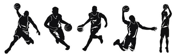 Basketball player silhouette set, vector illustration,vector basketball players in silhouettes  - Vector, Image
