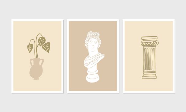 Kortárs esztétikai plakátok vagy üdvözlőlapok minimalista illusztrációkkal. Ókori görög kulturális indítékok. Nagyszerű belső dekoráció, fali művészet, táska, póló nyomat. - Vektor, kép