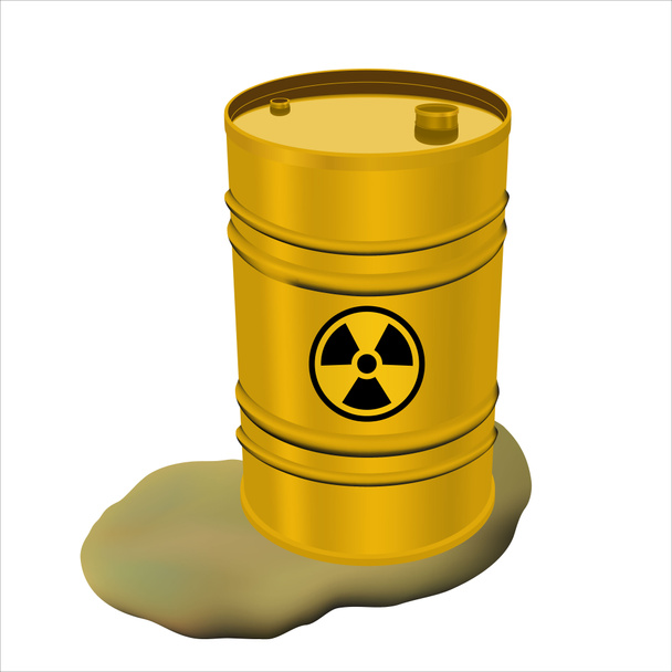 Yellow metal barrel with radioactive waste and spilled liquid. Concept of pollution. Toxic refuse keg. Poisonous liquid cask. Danger of ecological disaster - Photo, Image
