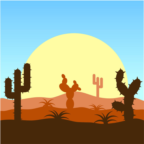 Пустеля Пейзаж Схід сонця Векторні ілюстрації
 - Вектор, зображення