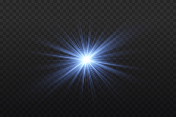 Blue glowing light bright star, sparkling dust. - Vector, Image