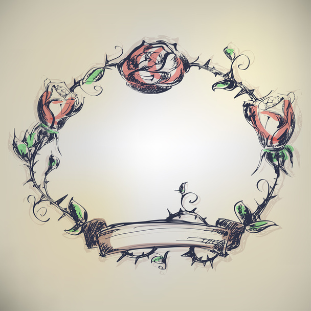 Vintage frame with roses and thorns - Vecteur, image