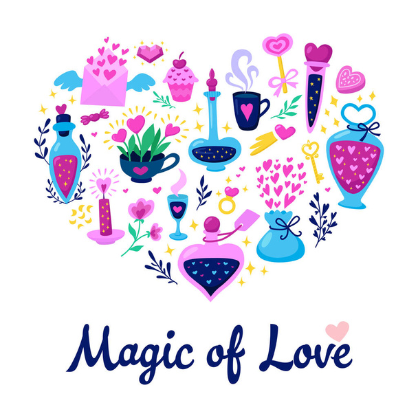 Template design with cute magic elements - Vector, Image