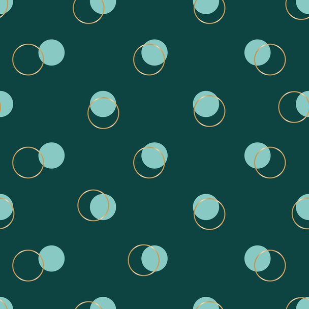 Anillos de oro vectorial verde azulado patrón sin costuras de lunares - Vector, Imagen