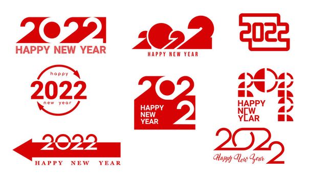 Set van platte pictogrammen gelukkig nieuwjaar 2022, verschillende vormen worden gebruikt, en de samenstelling van de nummers - Vector, afbeelding