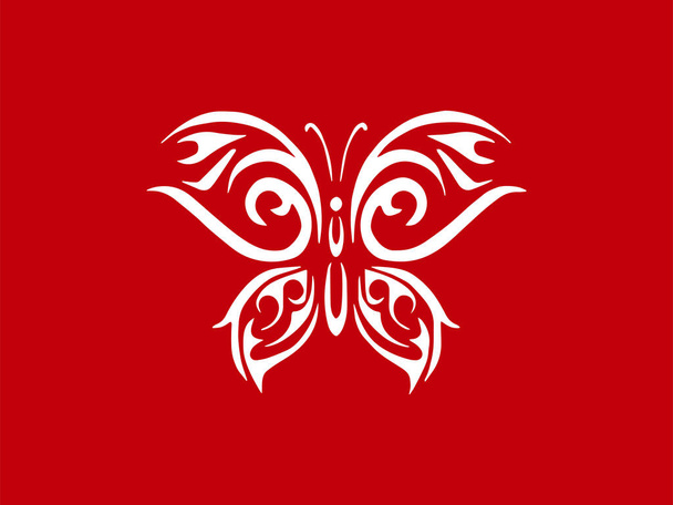 borboleta ou borboleta branca isolada sobre fundo vermelho.  - Vetor, Imagem