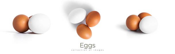 Яйца изолированы на белом фоне. Бурые яйца. - Фото, изображение