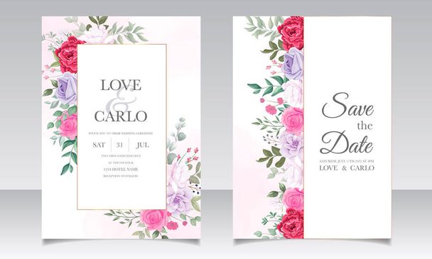 美しい花と結婚式の招待カード - ベクター画像