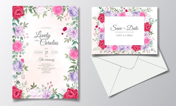Cartão de convite de casamento com flor bonita floral - Vetor, Imagem