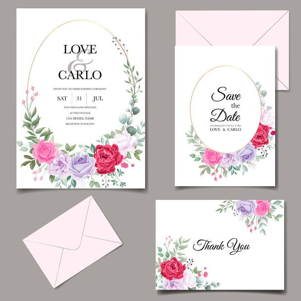 Wedding invitation card with beautiful blooming floral - Vector, Image