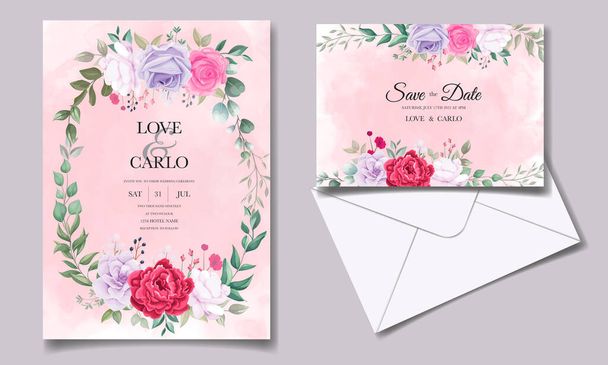 Hochzeitseinladungskarte mit schönen blühenden Blumen - Vektor, Bild