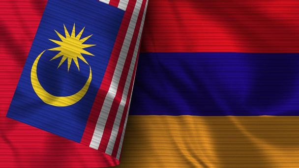 Arménia e Malásia Realista Bandeira Tecido Textura Ilustração 3D - Foto, Imagem