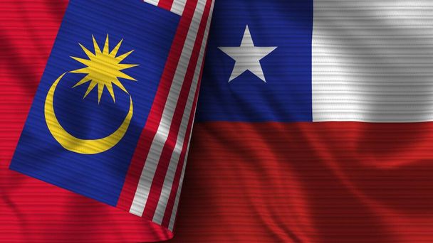Chile ja Malesia realistinen lippu kangas rakenne 3D kuvitus - Valokuva, kuva