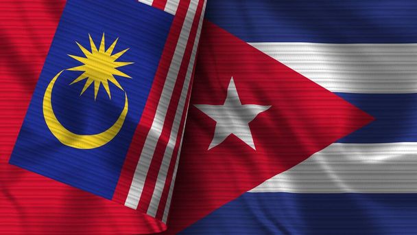 Kuuba ja Malesia Realistinen lippu kangas rakenne 3D kuvitus - Valokuva, kuva