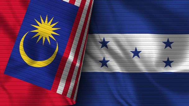 Honduras und Malaysia Realistische Flaggengewebe Textur 3D Illustration - Foto, Bild