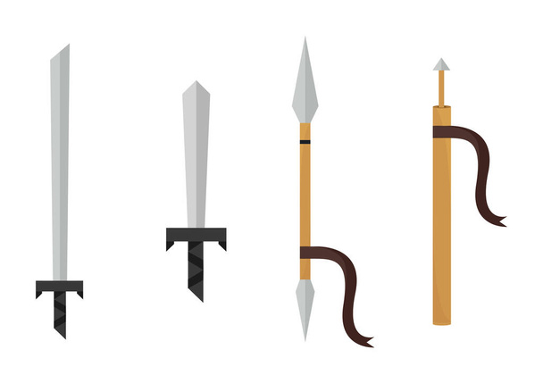 uma coleção de ilustrações de armas afiadas, como katana, espada, lança e pauzinhos - Vetor, Imagem